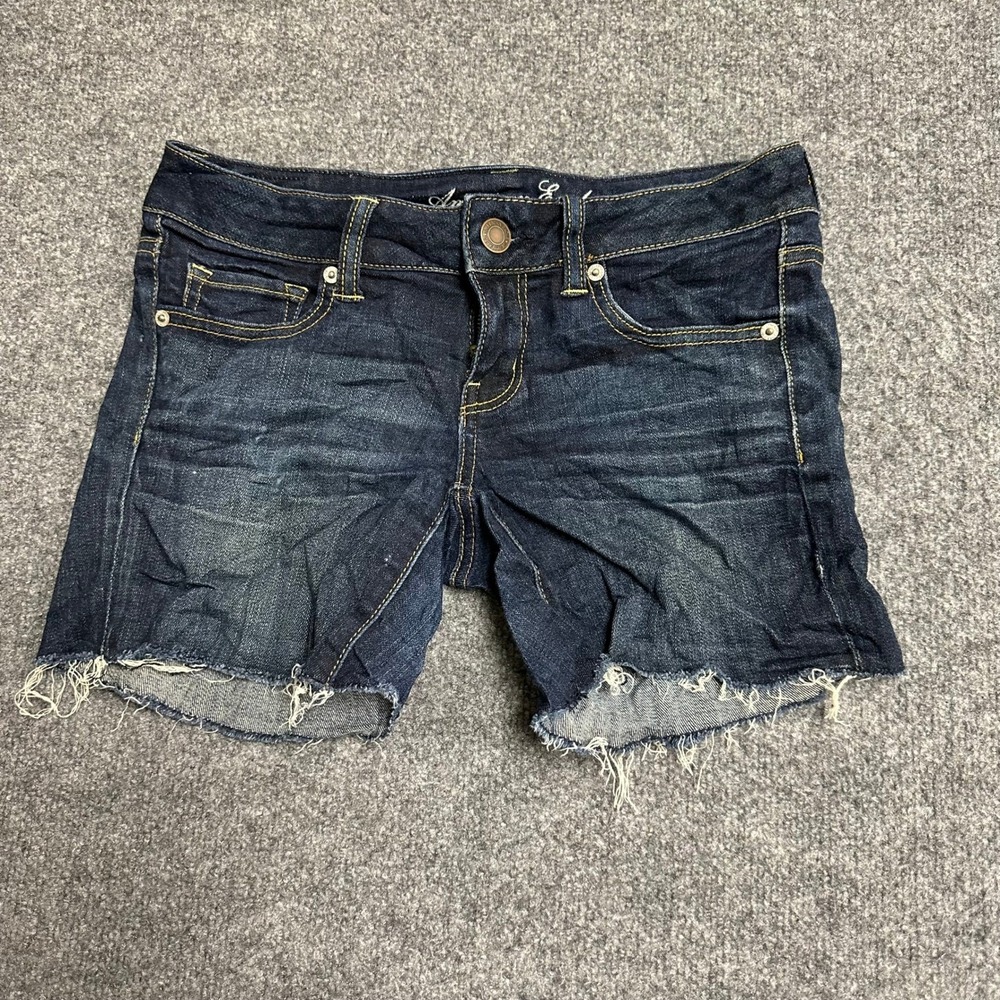 American Eagle Shorts Womens Size 4 Dark Blue Denim Cutoff Rayon Blend Stretch